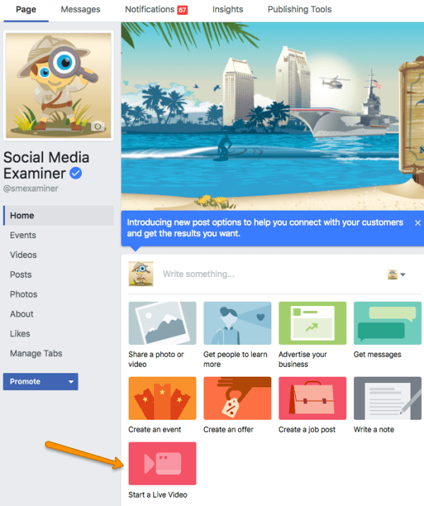 Facebook lansează posibilitatea de a transmite în direct pe o pagină sau un grup de pe desktop. Administratorii paginii pot intra în direct făcând clic pe butonul „Începeți un videoclip live” din noile opțiuni de postare din pagina lor. 