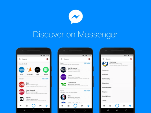 Noul hub Discover al Facebook din cadrul platformei Messenger le permite oamenilor să navigheze și să găsească roboți și companii în Messenger.