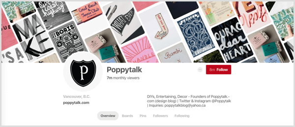 exemplu de imagine de copertă a profilului Pinterest cu știfturi intitulate