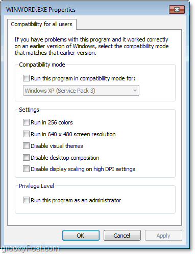 cum să reglați setările de compatibilitate pentru toți utilizatorii de Windows 7