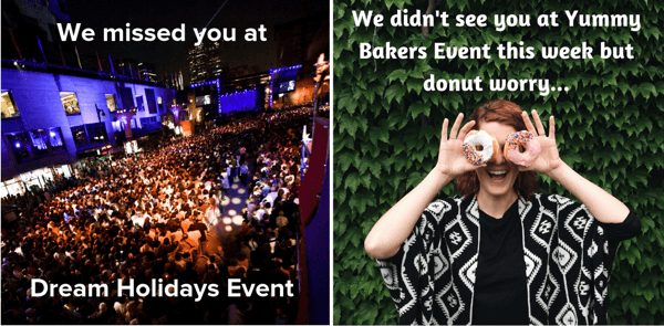 Cum să vă promovați evenimentul live pe Facebook, pasul 12, exemple de anunțuri de retargeting Facebook pentru evenimente live de la Dream Holidays Event și Yummy Bakers Event