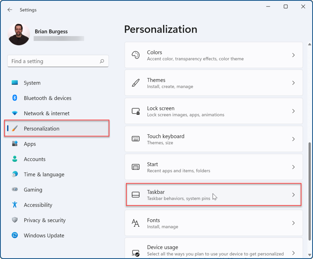 setări de personalizare Windows 11