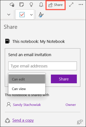 Partajați un notebook în OneNote pentru Windows 10