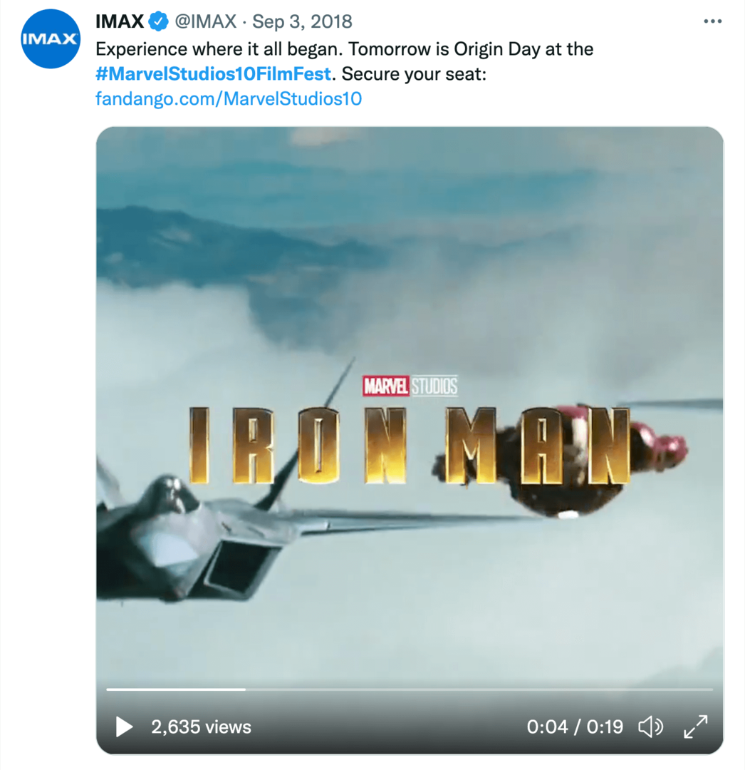imagine a tweetului IMAX despre festivalul de film de 10 ani Marvel Studios