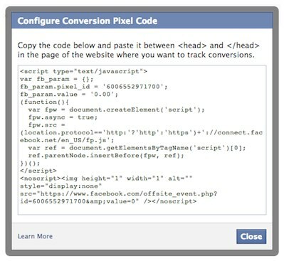 codul pixelului de conversie facebook