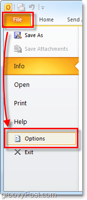 deschideți opțiunile Outlook 2010