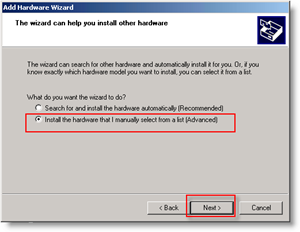 Windows Adăugați Hardware Instalează manual Advanced Bullet