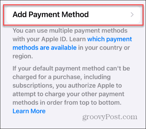 Schimbați metoda de plată a contului Apple