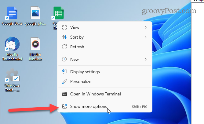 mai multe Opțiuni Windows 11 meniu contextual