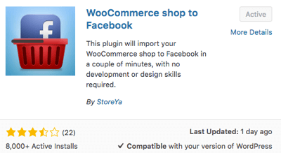 Alegeți și activați pluginul WooCommerce Shop to Facebook.