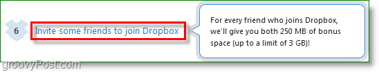 Captura de ecran Dropbox - căutați spațiu invitând prieteni