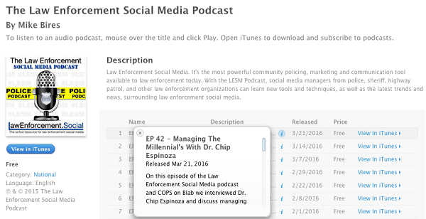 aplicațiile legii pe rețelele sociale încărcate pe iTunes ca podcasturi