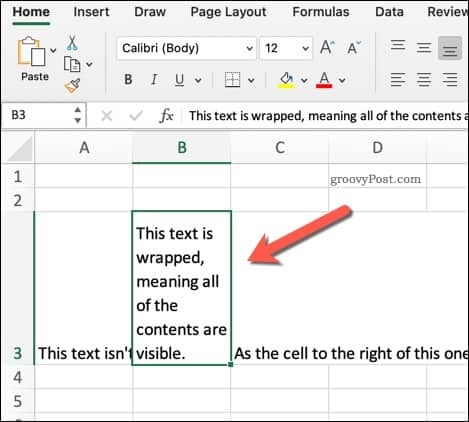 Exemplu de text învelit în Excel