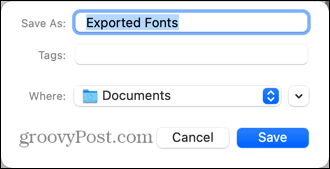 locația fonturilor exportate mac