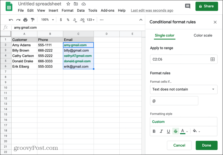 Formatare condiționată pentru text în Foi de calcul Google