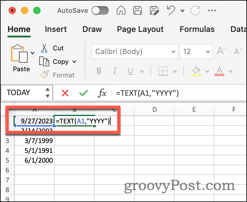 Funcție de text Excel pentru a extrage anul din dată