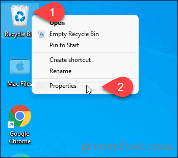 Obțineți proprietățile coșului de reciclare utilizând pictograma desktop din Windows 11