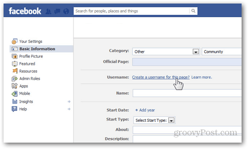 setările paginii de facebook informații de bază nume utilizator creează un nume de utilizator pentru această pagină