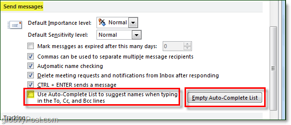 dezactivați completarea automată în Outlook 2010 și ștergeți memoria cache de completare automată