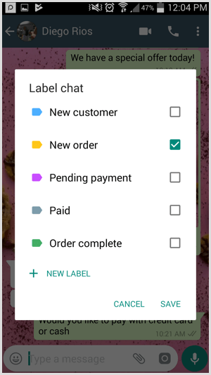 Creați etichete personalizate în WhatsApp Business.