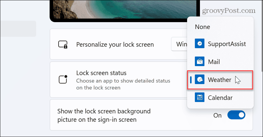 Vremea la ecranul de blocare Windows 11