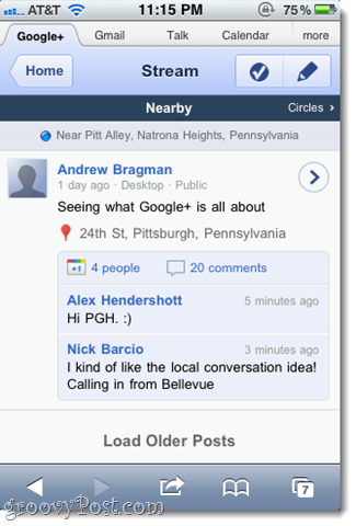 Tur de captură de ecran pentru aplicația web pentru iPhone Google+