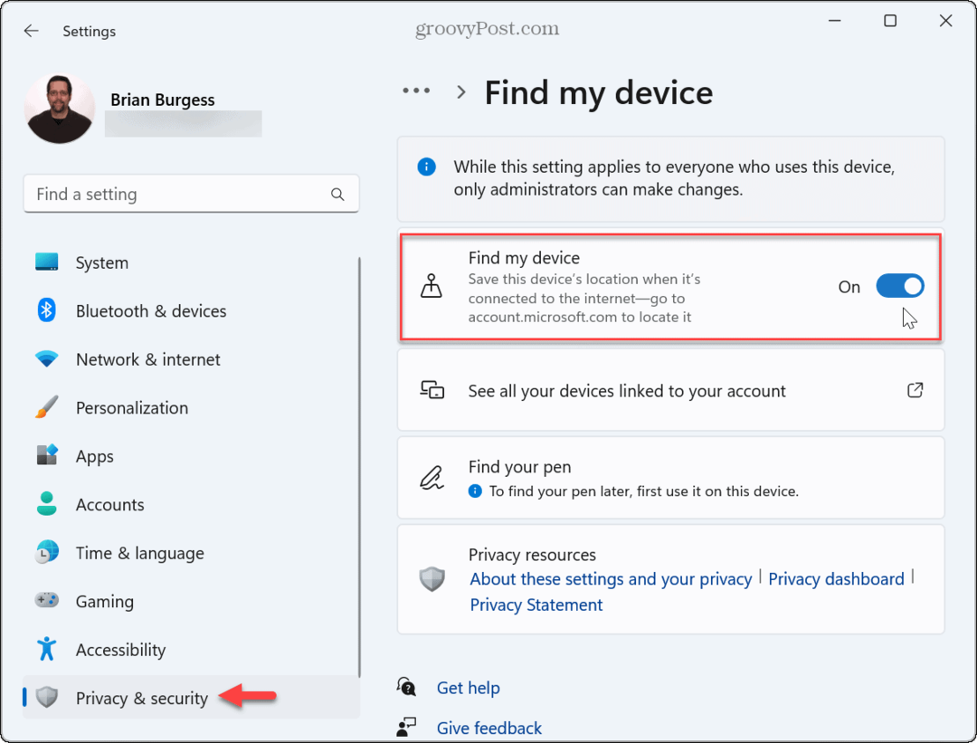 Cum se activează Găsește-mi dispozitivul pe Windows 11