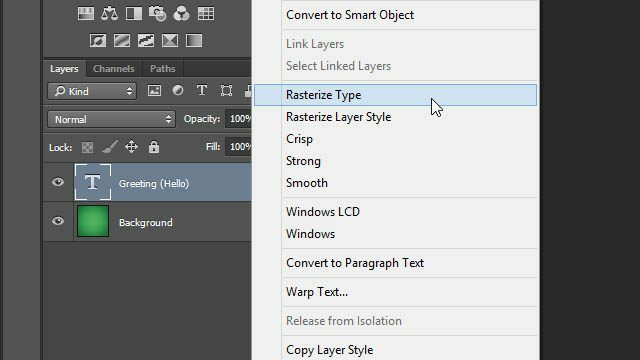 Cheat Photoshop straturi de text Transformări Trick rasterize tip strat straturi panou Photoshop raster strat