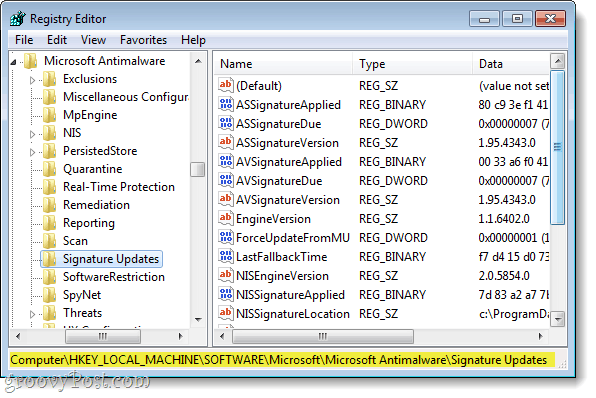 găsiți cheia de registru corectă în Windows 7 regedit
