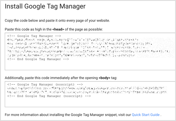 Codul de instalare Google Tag Manager pe site