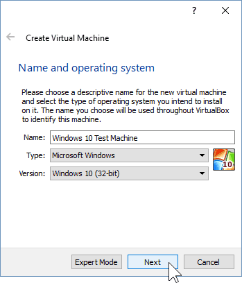 02 Denumiți noua mașină virtuală (instalare Windows 10)