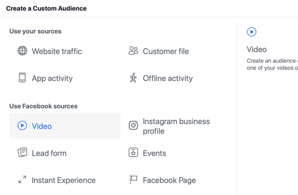 Cum să vă promovați evenimentul live pe Facebook, pasul 8, să creați public personalizat în Facebook Ads Manager pe baza vizualizărilor video