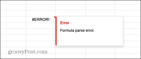 Eroare de analiză a formulei google sheets