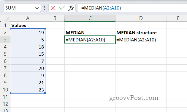 Exemplu de formulă MEDIAN în Excel