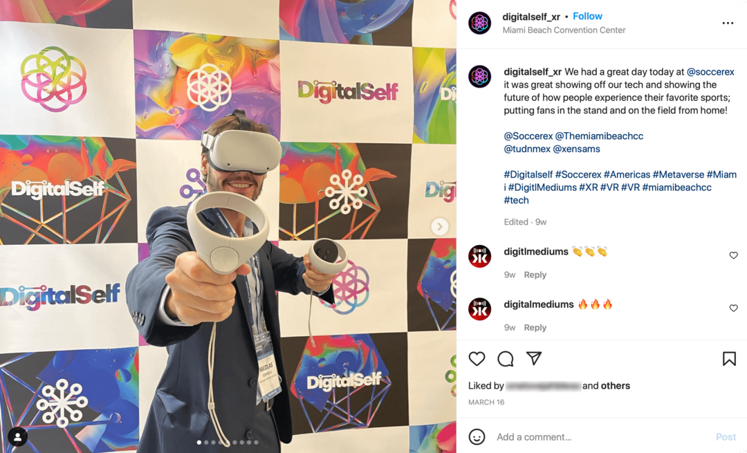 imaginea postării pe Instagram DigitalSelf cu fotografia setului VR