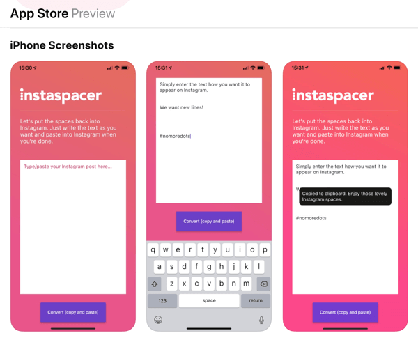 Aplicația Instaspacer pentru subtitrări de fotografii Instagram