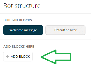 Faceți clic pe + Adăugați bloc pentru a adăuga un bloc nou în Chatfuel.