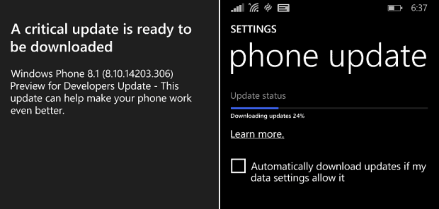 Actualizare Windows Phone