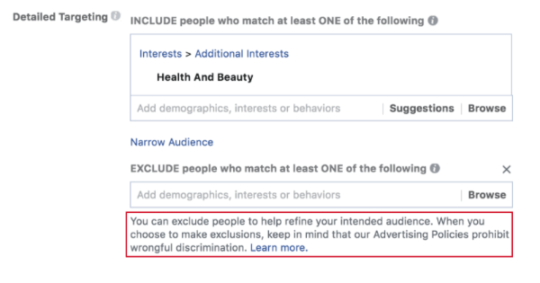 Facebook a lansat noi solicitări care le amintesc agenților de publicitate despre politicile anti-discriminare ale Facebook înainte de a crea o campanie publicitară și atunci când folosesc instrumentele sale de excludere.