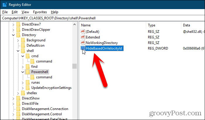 Redenumiți cheia ShowBasedOnVelocityId în Editorul Registrului Windows
