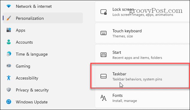 Setări pentru bara de activități Windows 11
