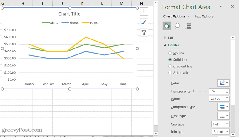 Formatați bara laterală a diagramei în Excel