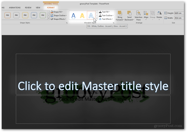 Șabloane Office 2013 Creare Creare design personalizat POTX Personalizare diapozitive diapozitive Tutorial Cum să Stil WordArt Proprietăți de culoare Culoare text Presetare Editare