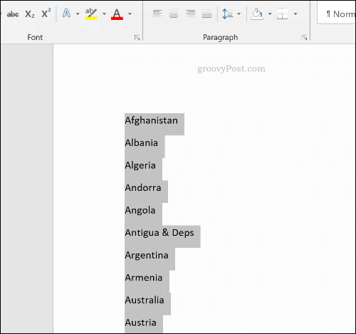 O listă sortată în Microsoft Word