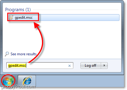 tastați gpedit.msc în bara de activități Windows 7, acest lucru cum să accesați editorul de politici de grup local în fereastra 7