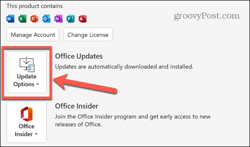 opțiuni de actualizare a Outlook