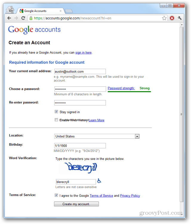 Creați un cont Google Sans Gmail