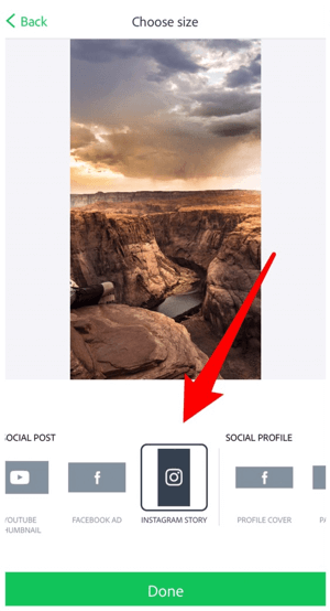 Selectați Instagram Story pentru dimensiunea imaginii.
