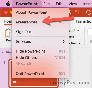 Deschideți preferințele Mac PowerPoint