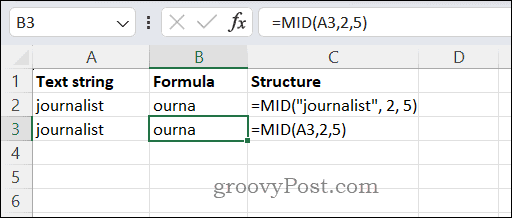 Utilizarea funcției MID în Excel